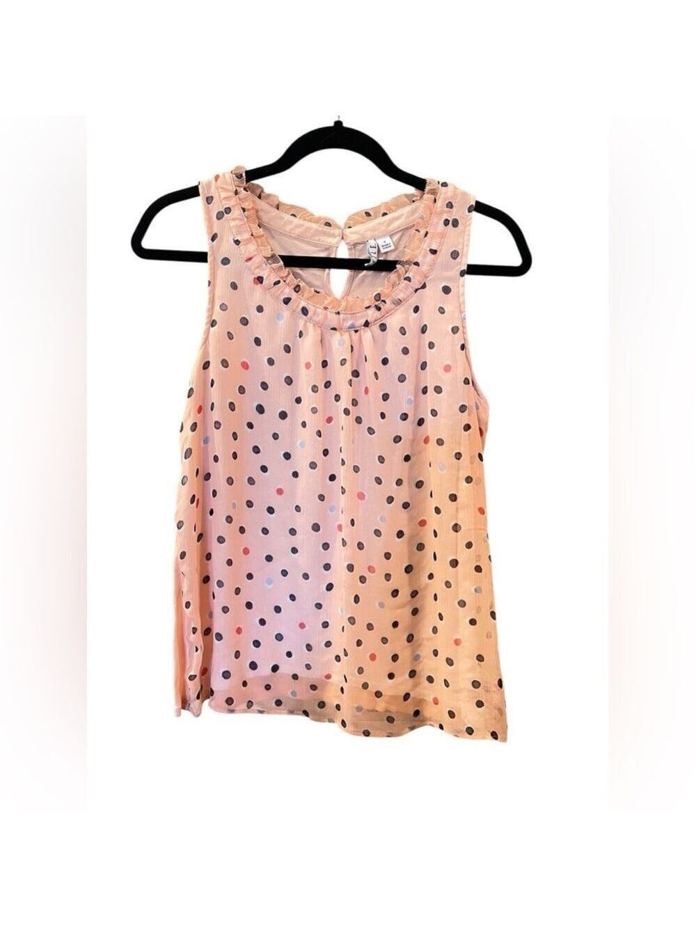 ELLE Women’s Polka Dot Peach Pink Sheer Tank Blouse Size: Small
